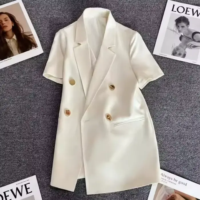 Veste d'été doublée dos nu pour femme, manteau blanc imbibé, manches courtes, mode coréenne, haute q