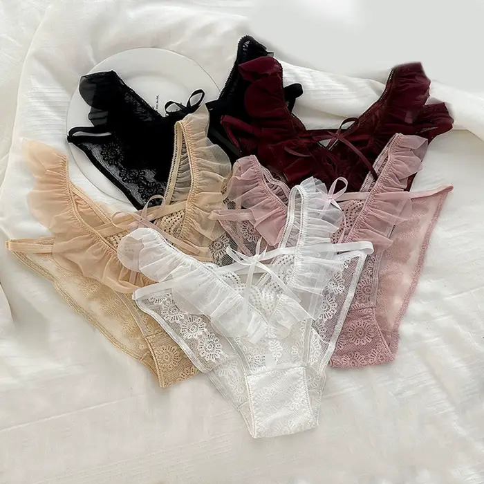 Sexy čipka spodná bielizeň pre ženy nohavice trojuholník rozcuchané okraj bez žiary čistá túžba pre špeciálne príležitosti