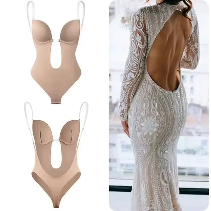 body Neviditeľné ženy tangá Shaper zoštíhľujúci plášť Sexy V krku Hlboký chrbát Polstrovaný korzet Push Up zoštíhľujúci spodná bielizeň