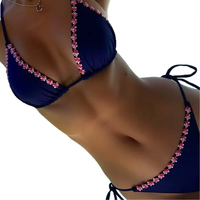 Ensemble de bikini uni 2026, haut triangle ajustable et bas à nouer sur le côté, maillot de bain min