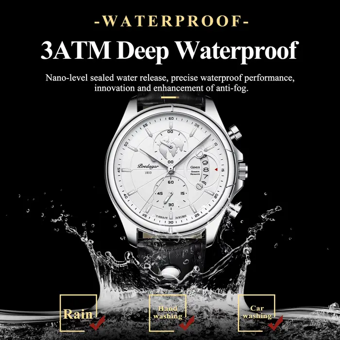 POEDAGAR luxe homme montre-bracelet chronographe Date étanche en cuir hommes montre décontracté Quar