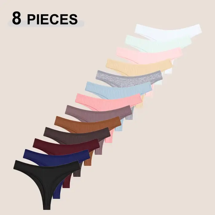 Strings en coton sans couture pour femmes, culotte sexy, taille basse, solide, respirant, confortable, doux, string, sous-pantalon, 8 pièces, ensemble