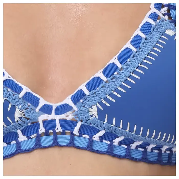 Ručne háčkovaný modrý bikini set pre ženy