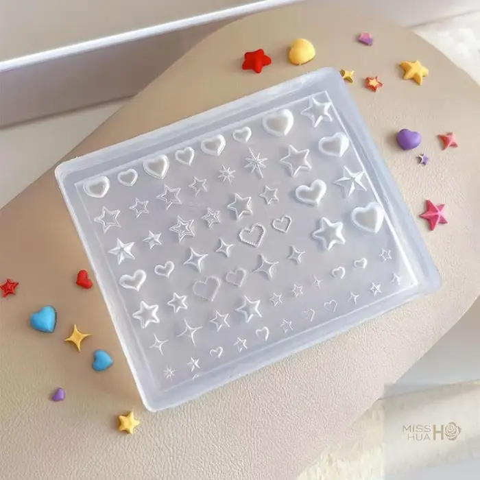 Moule 3D en Silicone pour Nail Art, pentagramme, cœur, étoile, modèle de manucure Transparent, brico