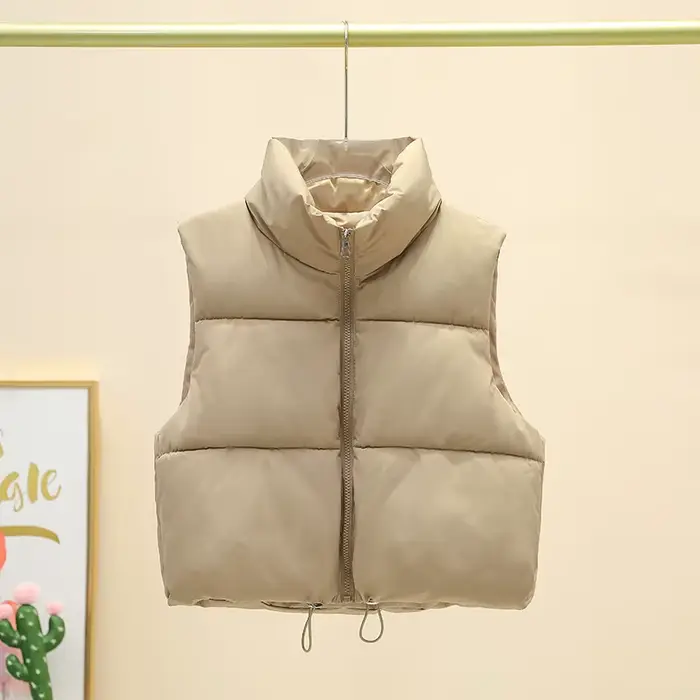 Gilet court sans manches pour femme, veste chaude à col montant avec fermeture éclair, manteaux cour