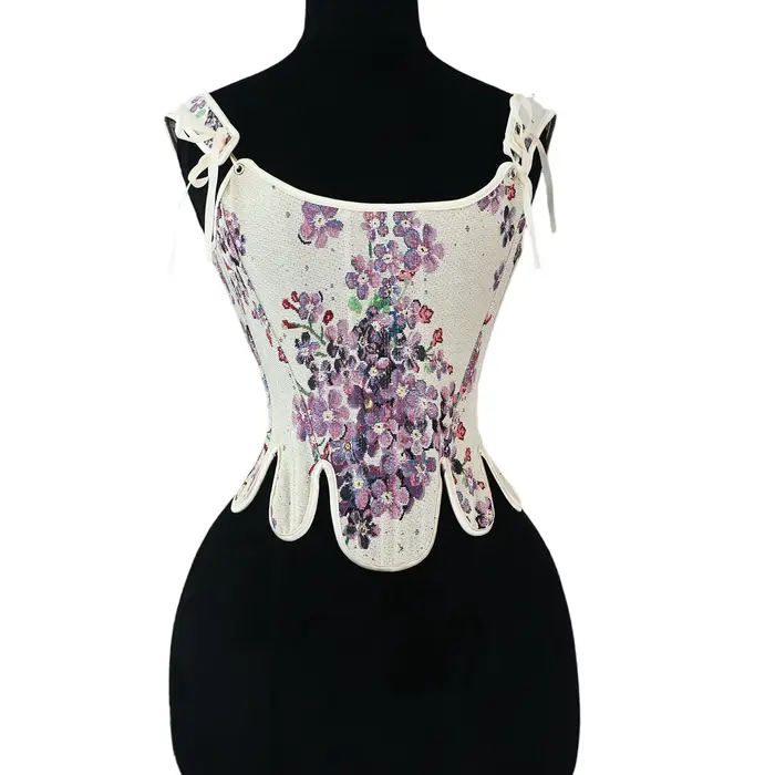 Corset serré pour femmes, Bustier pétale, surbuste, taille fine, Vintage, imprimé Floral, corsage à lacets, façonnant les os, Costume de scène