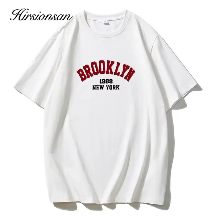 Hirsionsan-T-shirt imprimé lettre pour femme, 100% coton, style américain, t-shirts basiques, haut d
