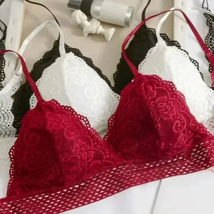 Sexy francúzska podprsenka z bavlny a polyesteru s čipkou pre ženy s malými alebo plochými prsiami