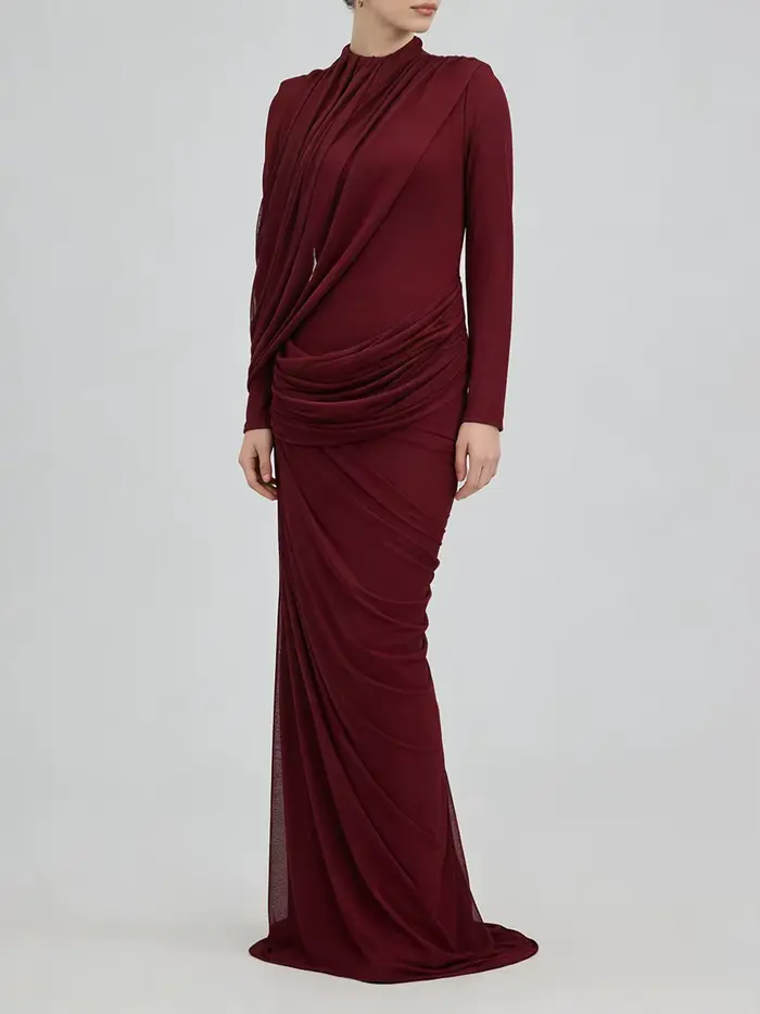 TWOTWINSTYLE Robes pour femmes, design amincissant à plis, style tendance, col montant, manches long