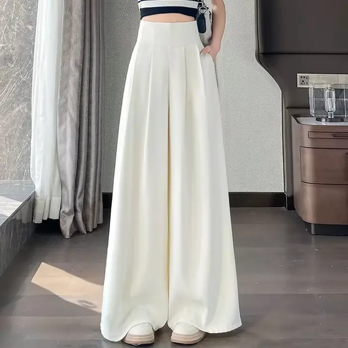 Pantalon coréen solide pour femmes, costume concis, taille haute, mode basique, ample, amincissant, 