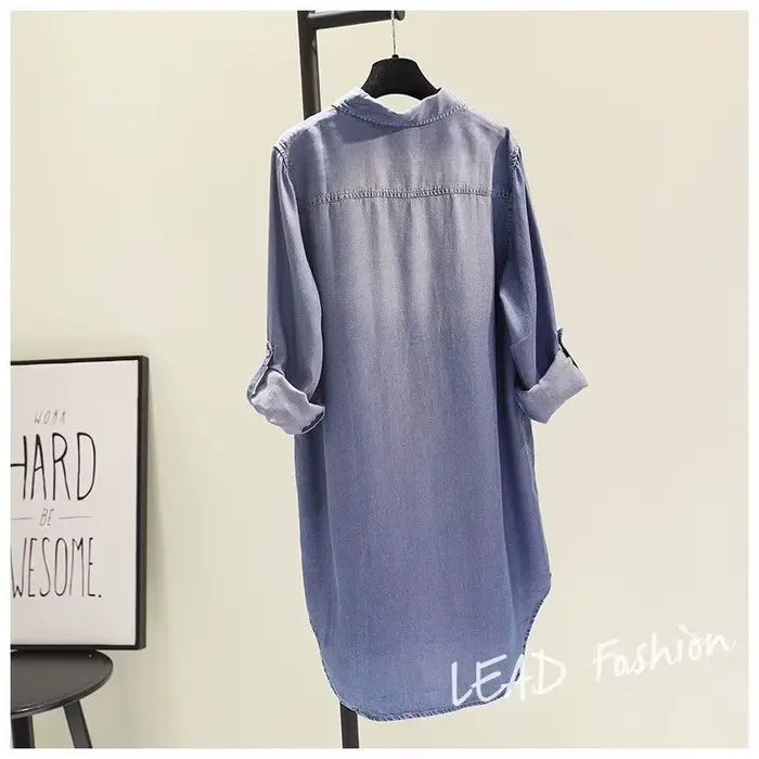 Chemise mi-longue contenant du coton pour femmes, vêtements à la mode, coupe ample, manches longues,