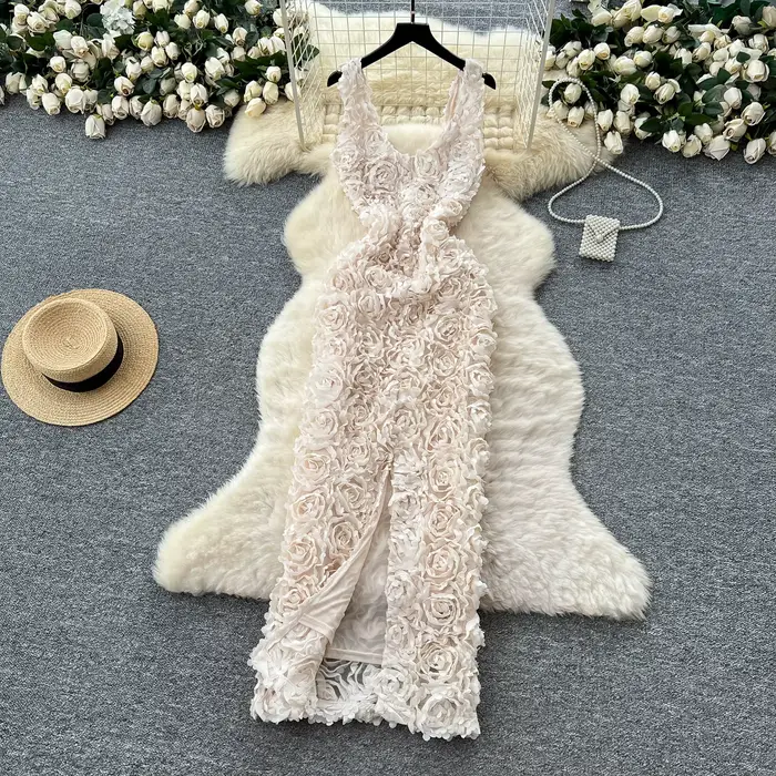 Sexy tridimensionnel Vintage mode coréenne soirée longue robe crayon robe ceremonie robes femmes vêt