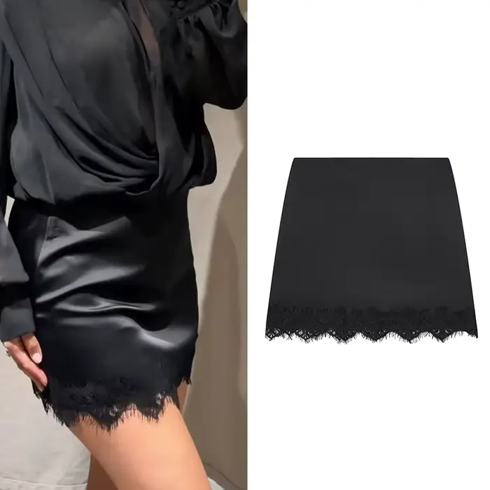 Jupe en dentelle mini sexy a-ligne plissée taille haute pour femmes sorties nocturnes printemps été