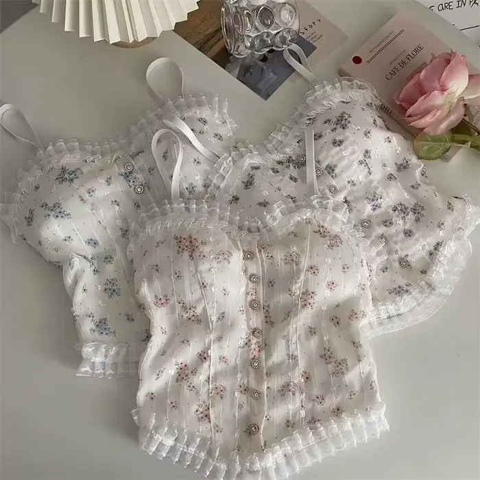 Noocuxuekon kvetinová čipka košieľka top pre ženy, elegantné a mäkké pre letné a špeciálne príležitosti