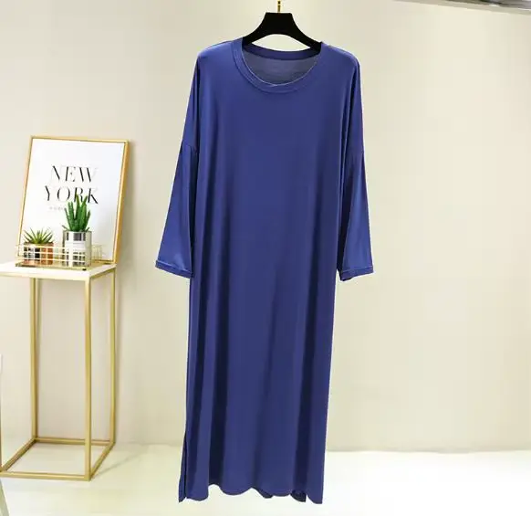Chemise de nuit grande taille pour femmes, modèle col rond, manches 3/4, robe longue multicolore, vê