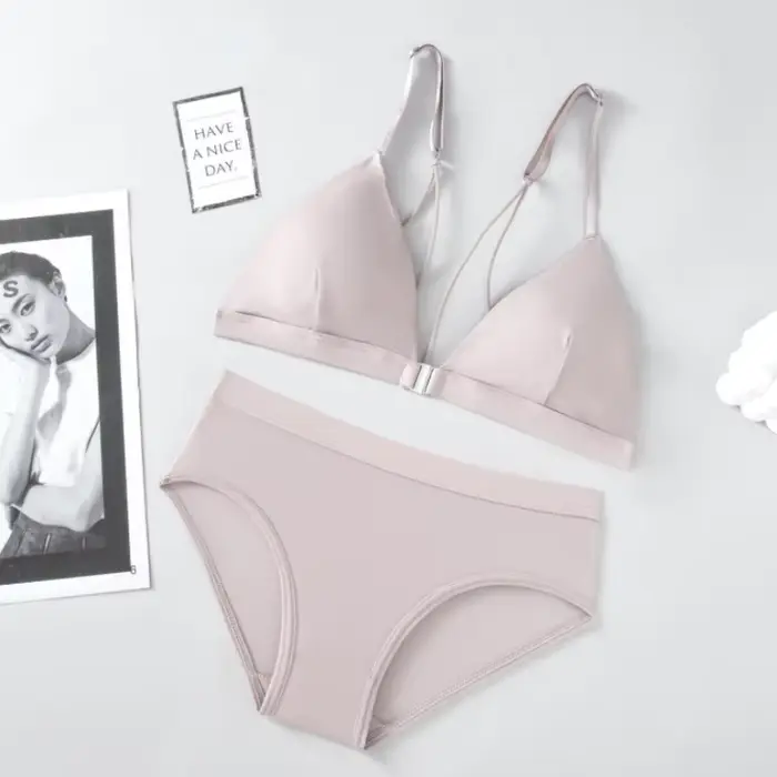 Dámske elastické a polyamidové predné uzavretie Bra Set, sexy a hodvábne spodná bielizeň, nízky pás nohavičky, Push-up podprsenka, spodná bielizeň bezšvíkové každodenné príležitosti