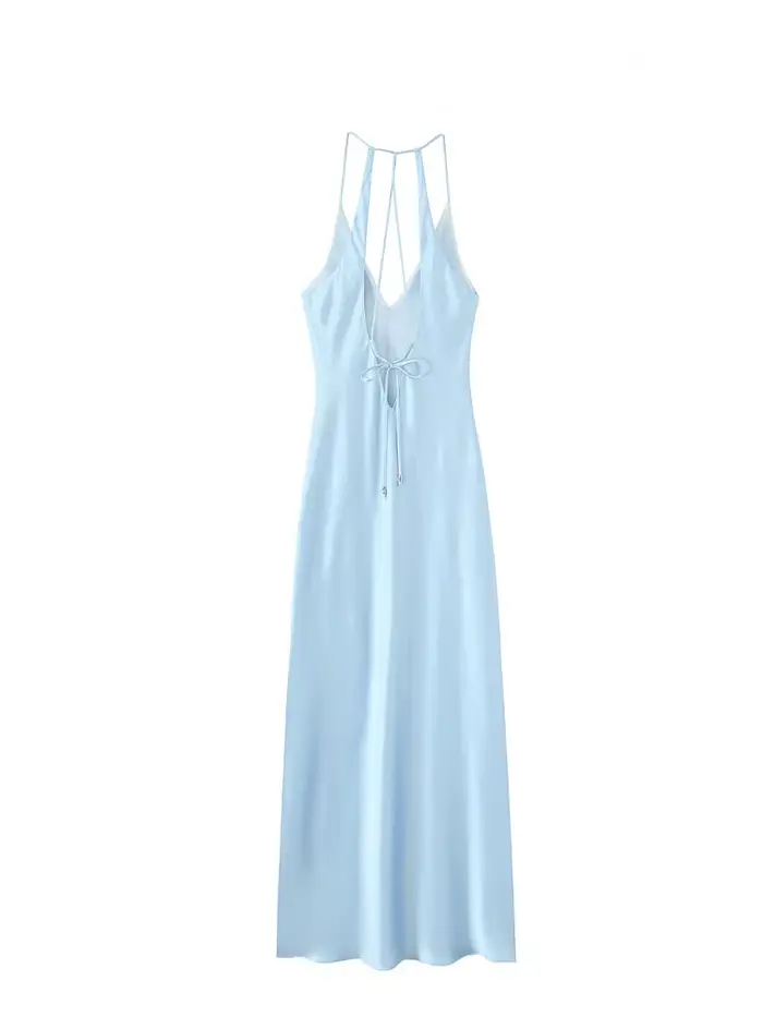 HH - Dámske hodvábne saténové šaty strednej dĺžky, nové letné spodná bielizeň, textúra, elegantné, V-Neck, sexy, bez rukávov, dĺžka členku