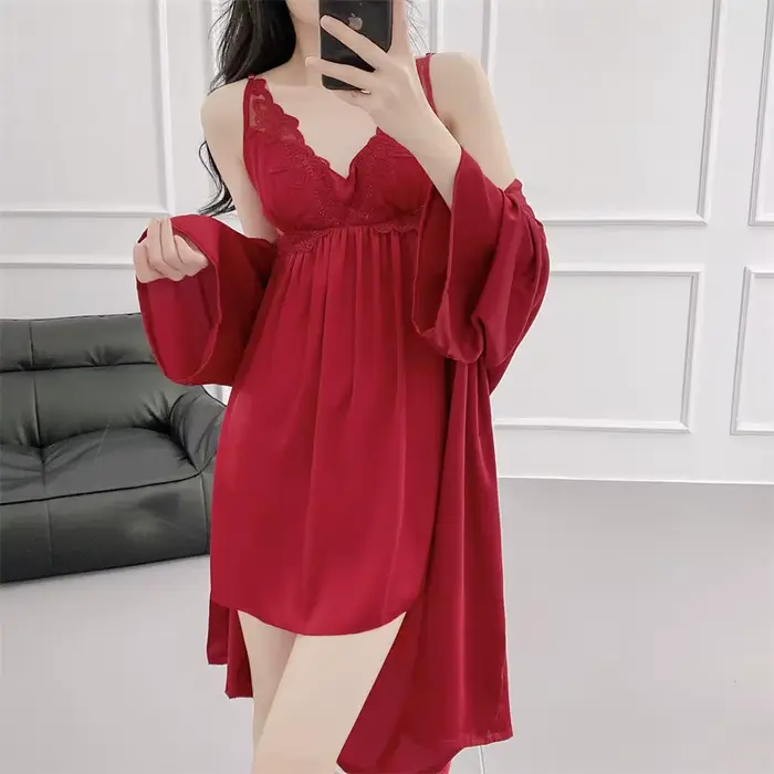 Chladená hodvábna nočná košeľa a šaty, nočné oblečenie, dvojdielna čipka Kimono Set, štýlový dlhý župan, sexy nočná košeľa, domáce oblečenie