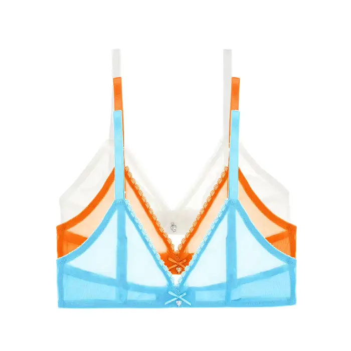 Dámske viacfarebná podprsenka Set, spodná bielizeň transparentné, sexy, priehľadné vlákno, dutý uzol, bezdrôtové, 3 kusy/Lot