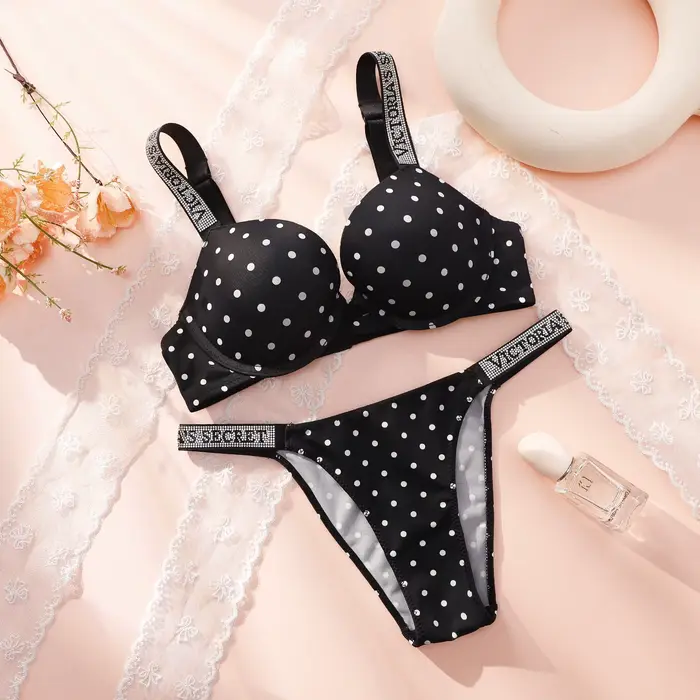 Victoria Secret – push-up podprsenka a nohavičky z čipky s bodkami pre ženy