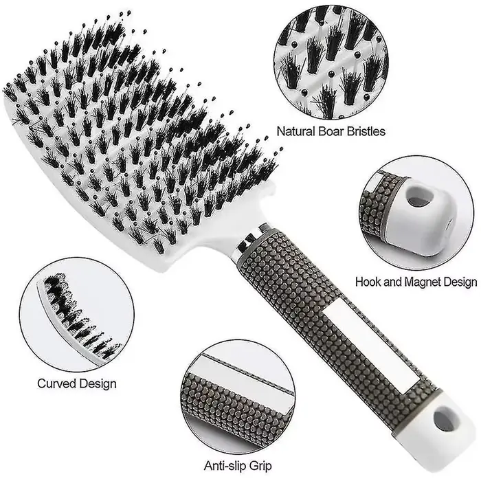 Brosse à cheveux peigne de Massage du cuir chevelu brosse à cheveux poils de sanglier en Nylon femme