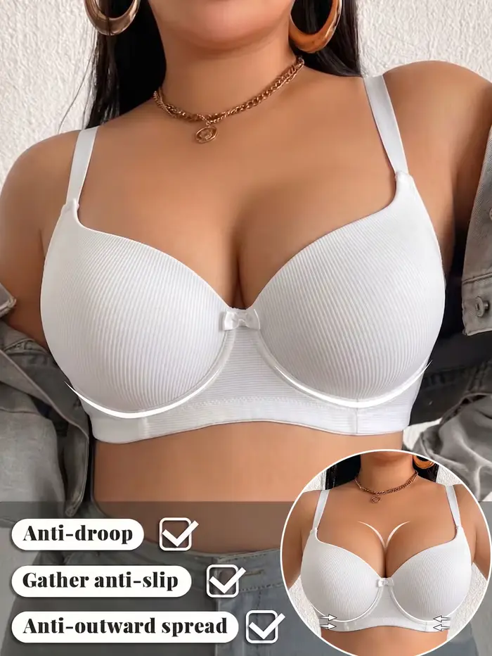 Soutien-gorge côtelé grande taille pour femme, bonnet fin, avec armatures, maintien renforcé, push-u