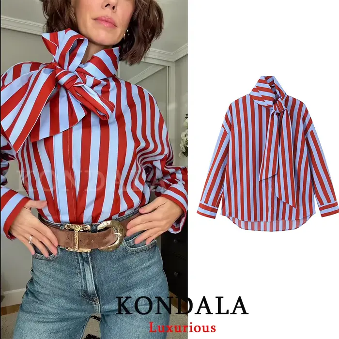 Kondala Vintage blúzka v polyestere s gombíkami pre ženy špeciálne príležitosti jarné leto