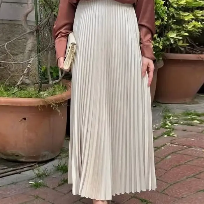 HXAO femmes jupe plissée été marron jupe à volants cylindre plis taille moyenne jupe Midi mode éléga