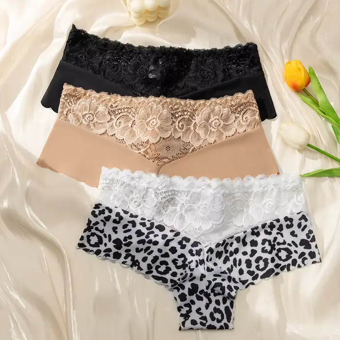 Bavlnené a polyamidové nohavičky s romantickou čipkou a technológiou Slip Ice Silk pre pohodlné a zvodné každodenné a špeciálne príležitosti