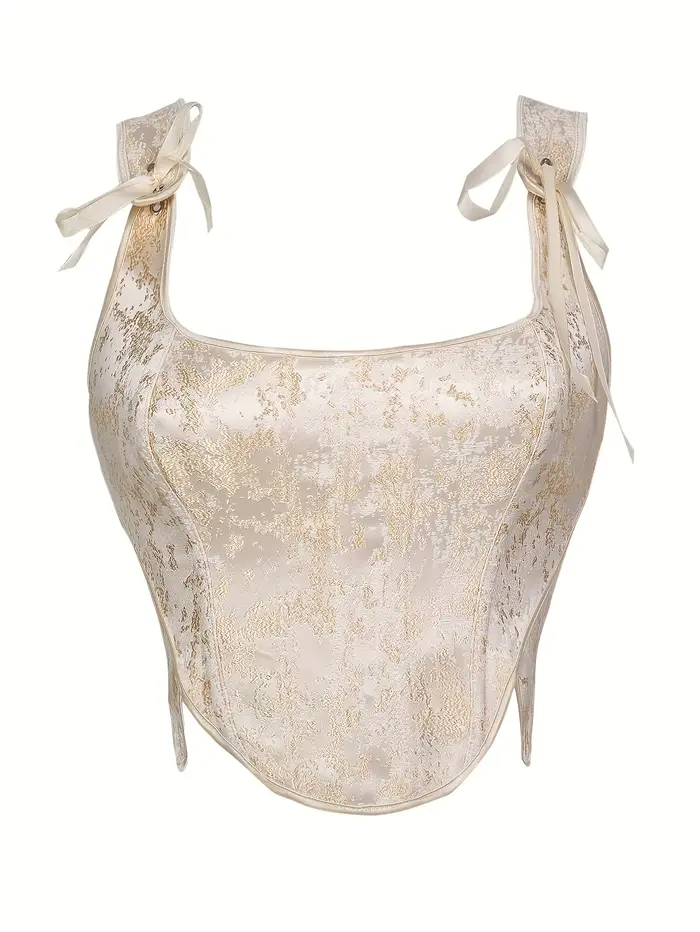 Élégant Corset Vintage Brocart Jacquard pour Femme avec Lacets et Nœud en Ruban de Satin, Serre-tail