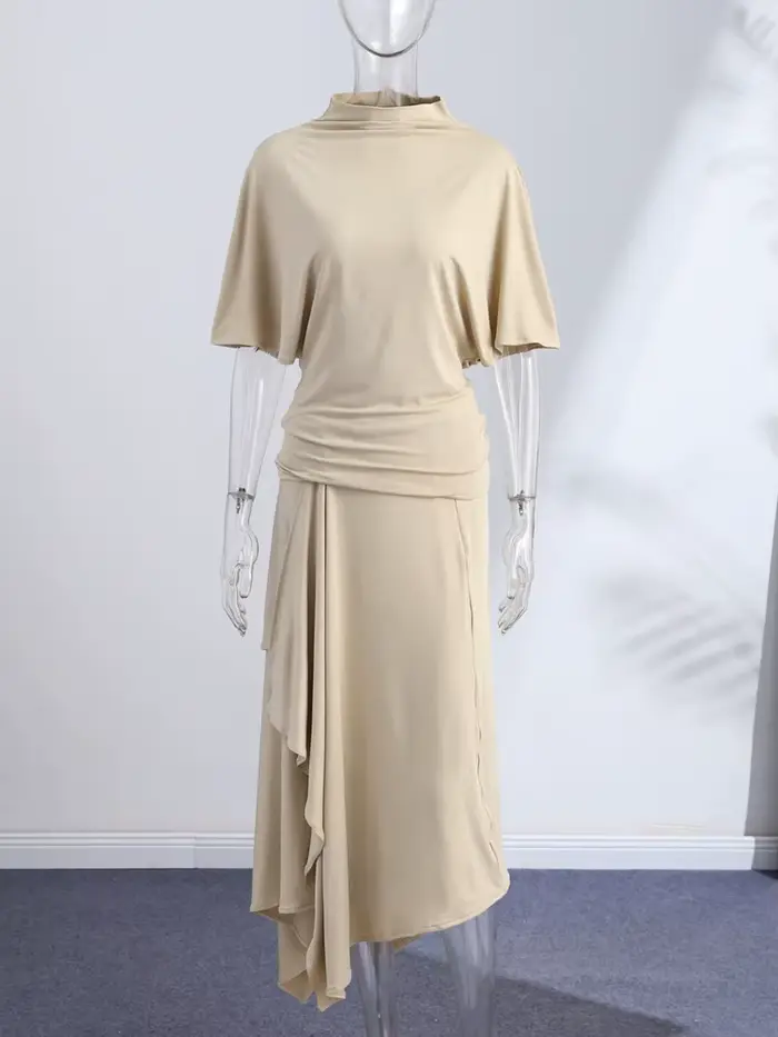 Elegantný set asymetrickej košele a sukne pre ženy – Jednofarebné