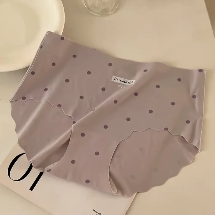 Culottes de lingerie en soie glacée, taille mi-haute, douces pour la peau, à pois, sans couture, pour femme et jeune fille