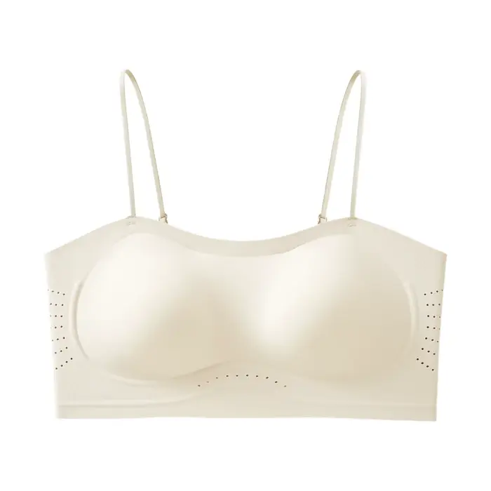 Soutien-gorge push-up à fines bretelles pour femme, sans couture, dos nu, type bandeau, rembourré, s