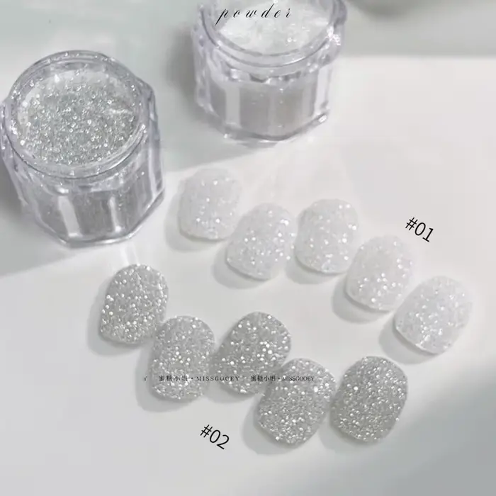 Strieborný diamantový prášok na nechty 5g - Ultra jemný trblietavý pigment na akrylové a gélové