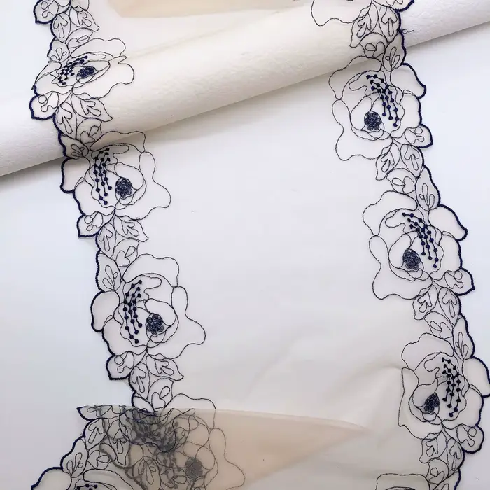 Garniture en dentelle brodée de fleurs bleu marine, maille pour soutien-gorge, lingerie, sous-vêtements, décor de robe pour femme, bricolage, 20 mètres
