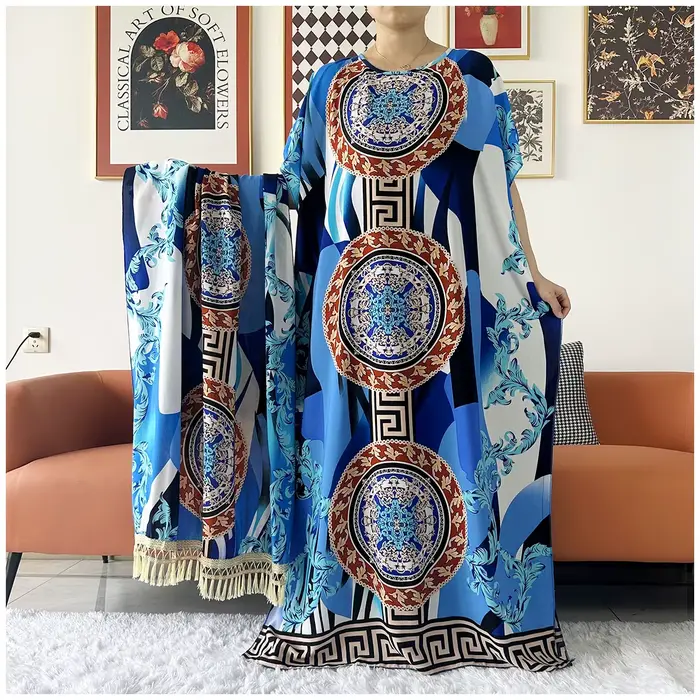 Dámske africké bavlnené dashiki kaftan s kvetinovou potlačou