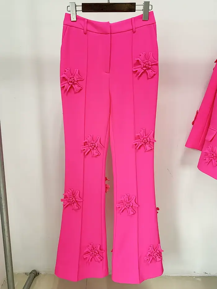 HIGH STREET Nouveauté 2026 Pantalon de mode de créateur pour femme avec applications florales