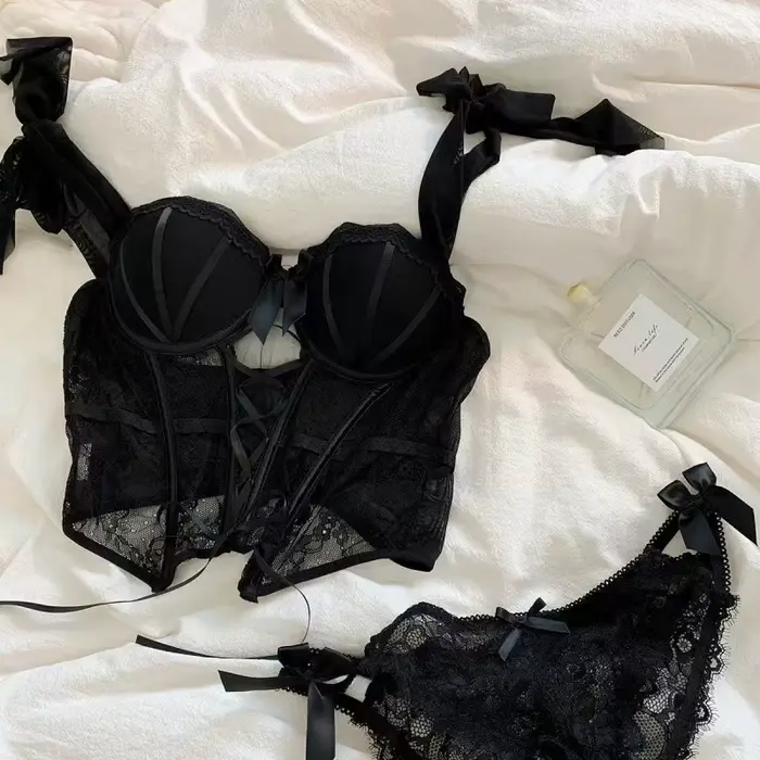 Sladké sexy dámy podprsenka nastaviť Fish Edge pikantné korzet dievča čipka spodná bielizeň popruh vystužený štíhly typ korzet ženy podprsenka Set