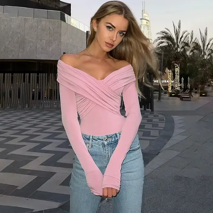 Nové body pre ženy Jeseň Sexy Odhalený chrbát Jednofarebný Korzet Priliehavý Móda Krížový Dlhé rukávy Ležérne Elegantné