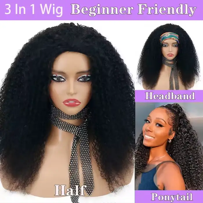 Mise à niveau 3 en 1 demi-perruque avec cordon de serrage sans couture Clip Ins Flip sur crépus bouc
