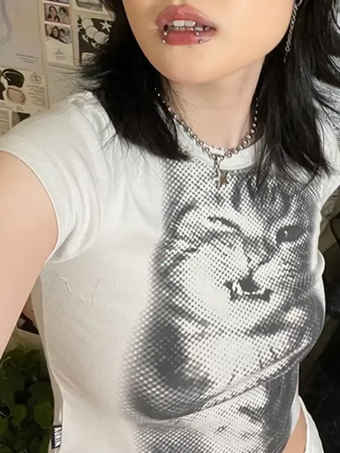 Biele základné krátke tričko s potlačou Harajuku Animal