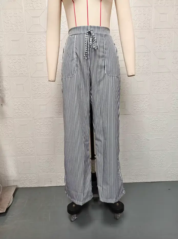 Nouveau pantalon rayé 2026 décontracté et polyvalent, style streetwear, coupe ample et large pour fe