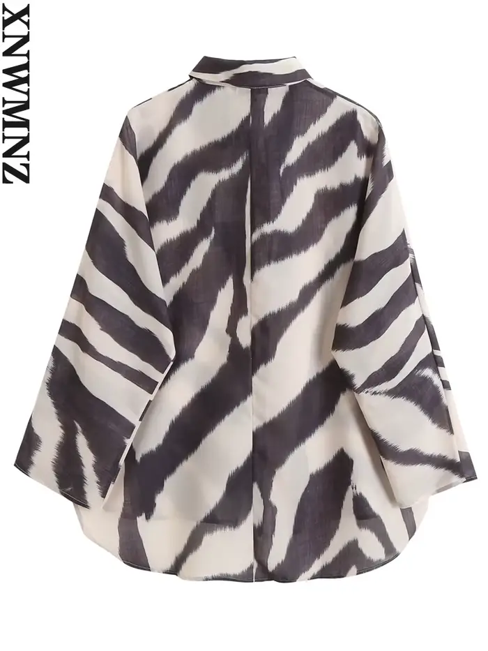 XNWMNZ-Chemise à Manches sulfen Coton et Lin pour Femme, Chemisier Imprimé Zèbre, Décontracté, obser
