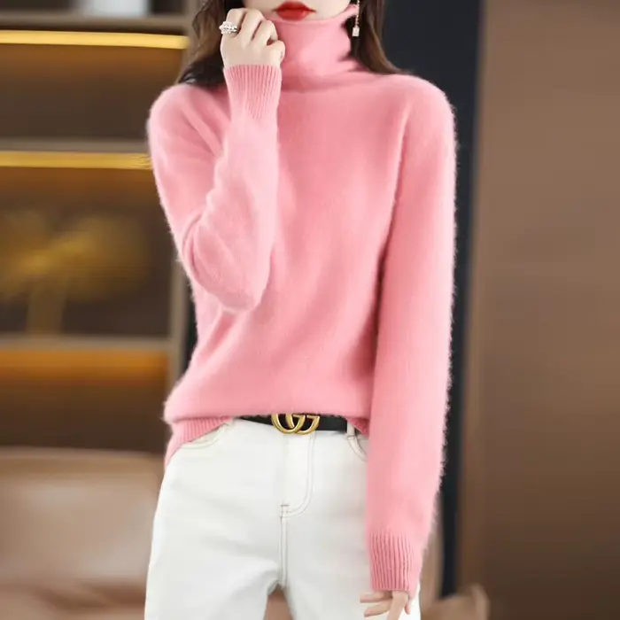 Offre spéciale dames nouveau 100% vison cachemire pull col roulé tricot à manches longues mince mode