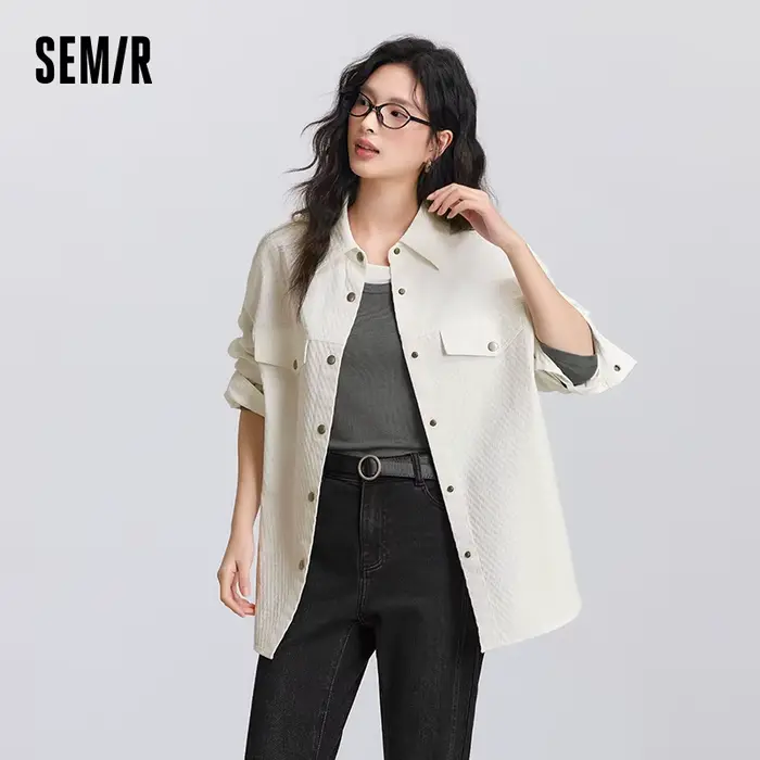 Semir chemise à manches longues femmes mi-longue motif diamant coton 2025 nouveau printemps haut sur