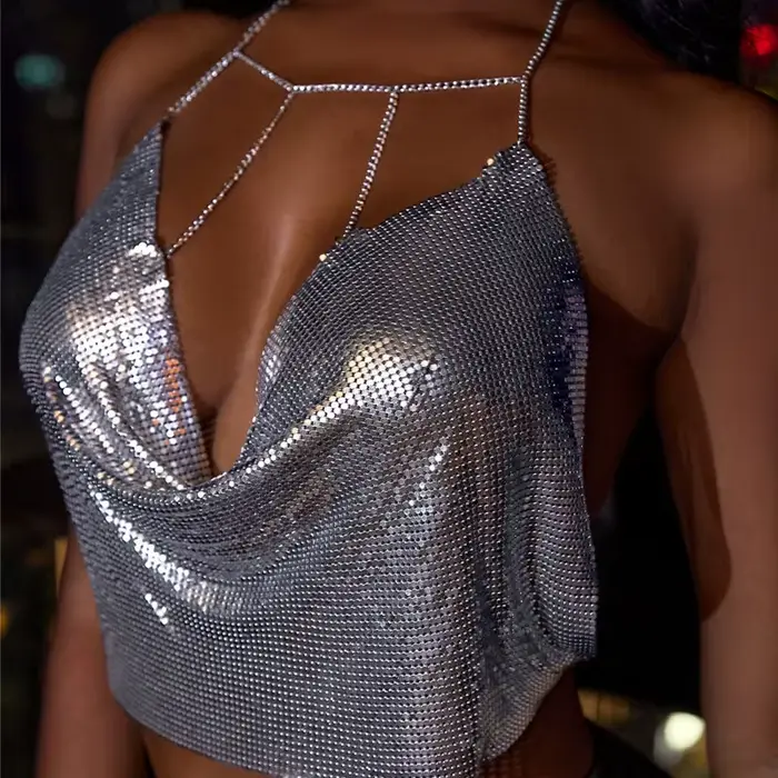 Crop top sexy en lin et polyester pour jeune femme occasions spéciales été night club halloween