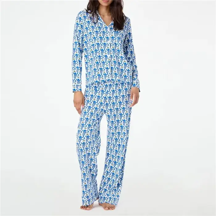 Roztomilé a elegantné pyžamo pre ženy, karikatúra z roku 2000, V-neck, mäkký polyester, dvojdielny, pohodlný nočný spánok, ideálny darček pre špeciálne príležitosti