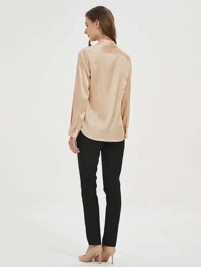 SuyaDream femme robe chemises femme 93% soie 7% élasthanne basique solide col rabattu Chic Blouse ch