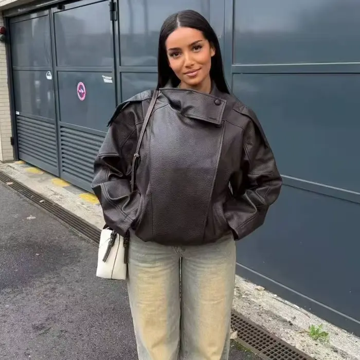 MUJER Umelá koža Bomber bunda pre ženy módna vetrovka teplá zimná dámska