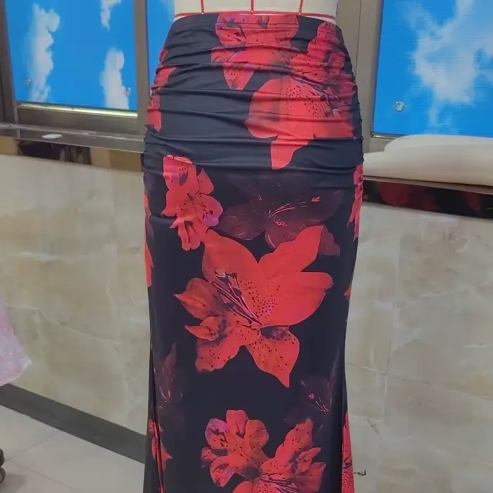 Dámska rybia sukňa s dlhým chvostom, elegantná, módna, tesná, rozvlnená, rozvlnený lem, pre každodennú dovolenku
